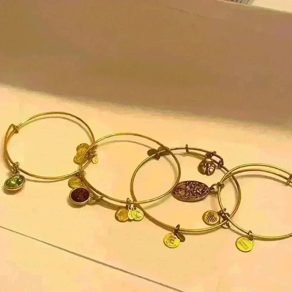 Set of 4 Alex  and Ani bangles purple and green stone, lady bug and best friend - Picture 1 of 1